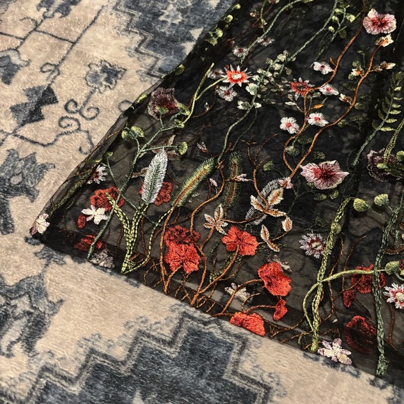 METISU BLACK FLORAL MESH SHORT-SLEEVE SUMMER LIGHTWEIGHT EMBROIDERED MIDI DRESS - Picture 12 of 16